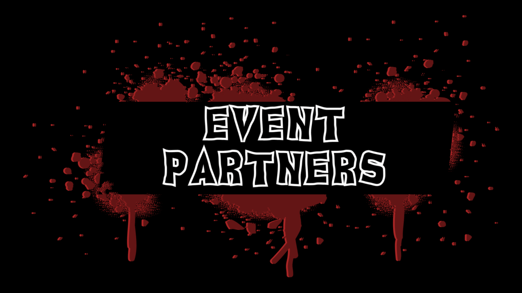text reads event partners, red spatter around the edges